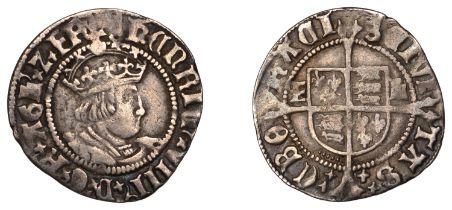 Henry VIII (1509-1547), Second coinage, Halfgroat, York, Abp Lee, mm. key, e l by shield, 1....