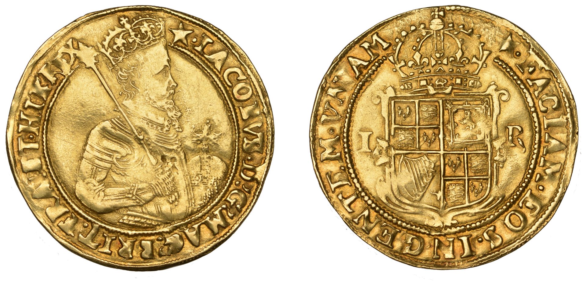 James I (1603-1625), Second coinage, Unite, mm. mullet, fourth bust, 9.96g/12h (SCBI Schneid...