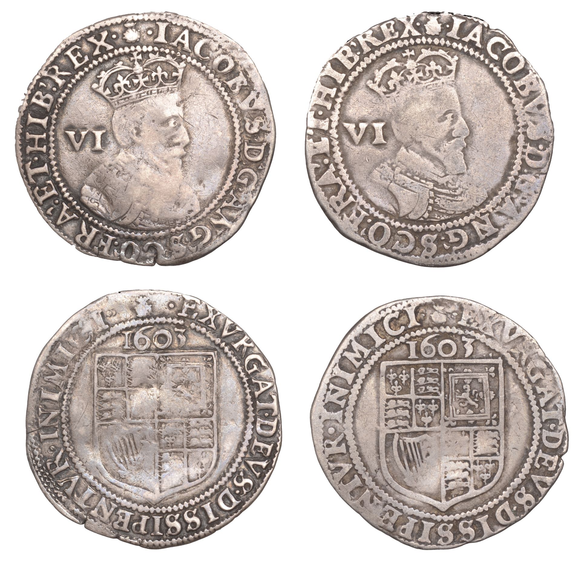 James I (1603-1625), First coinage, Sixpences (2), both 1603, mm. thistle, first and second...