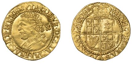 James I (1603-1625), Third coinage, Half-Laurel, mm. trefoil, fourth bust, small ties, 4.35g...