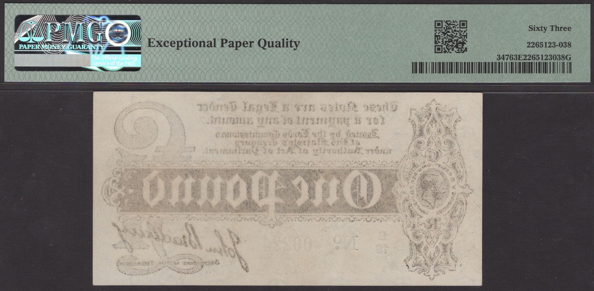 Treasury Series, John Bradbury, Â£1, 7 August 1914, serial number B/16 00224, in PMG holder 6... - Bild 2 aus 2