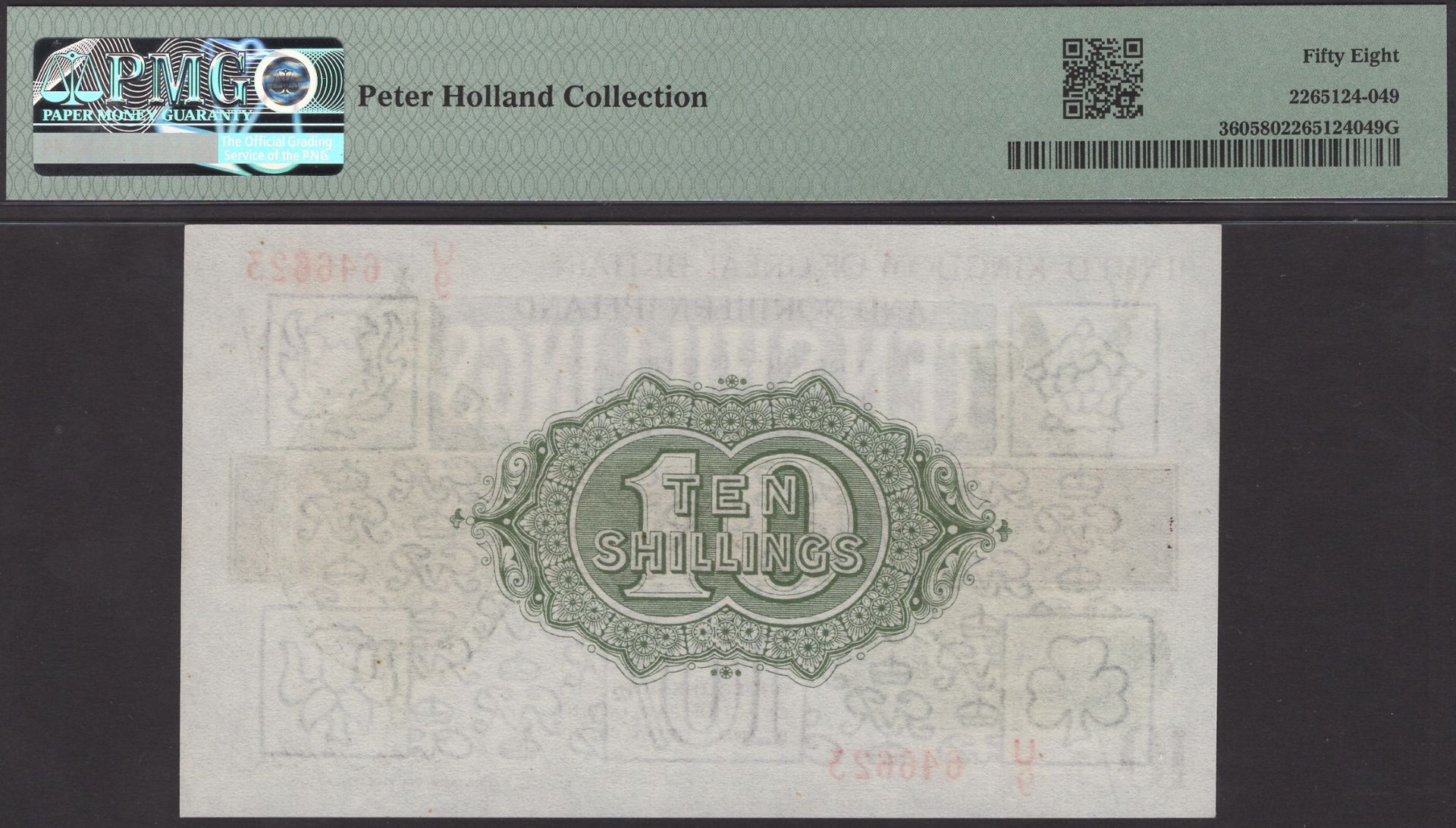 Treasury Series, Warren Fisher, 10 Shillings, 25 July 1927, serial number U/9 646623, in PMG... - Bild 2 aus 2