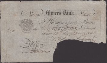 Miners Bank, Truro, for Willyams, Hodge & Co., Â£5, 10 January 1845, serial number 3515, cut-...