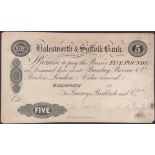 Halesworth & Suffolk Bank, for Gurneys, Birkbeck & Co, black and white die proof on card Â£5,...