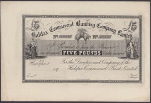 Halifax Commercial Banking Company Limited, proof Â£5, ND (ca 1880), black and white, suspend...