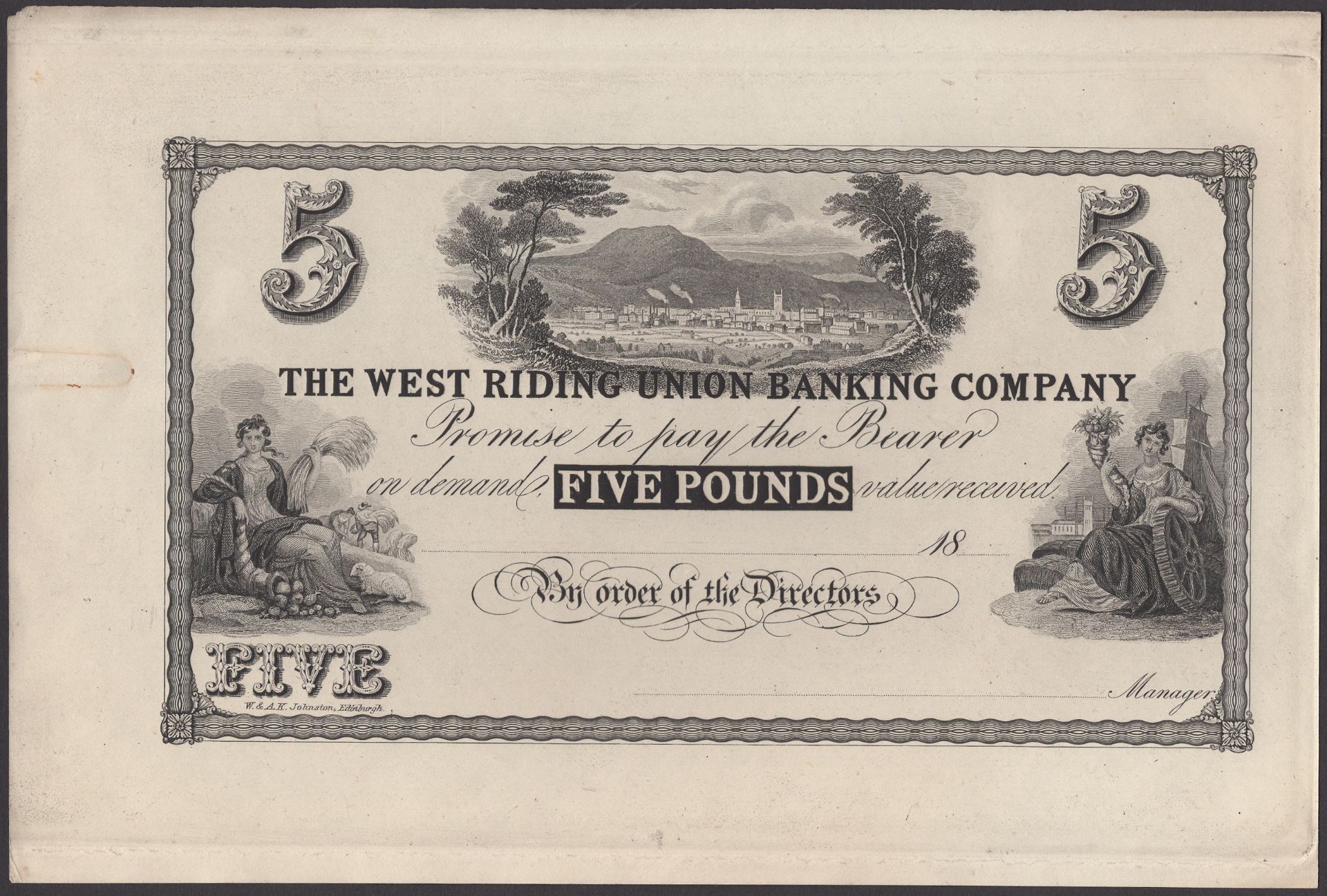 West Riding Union Banking Company, proof Â£5, Huddersfield, ND (c.1880), good extremely fine...
