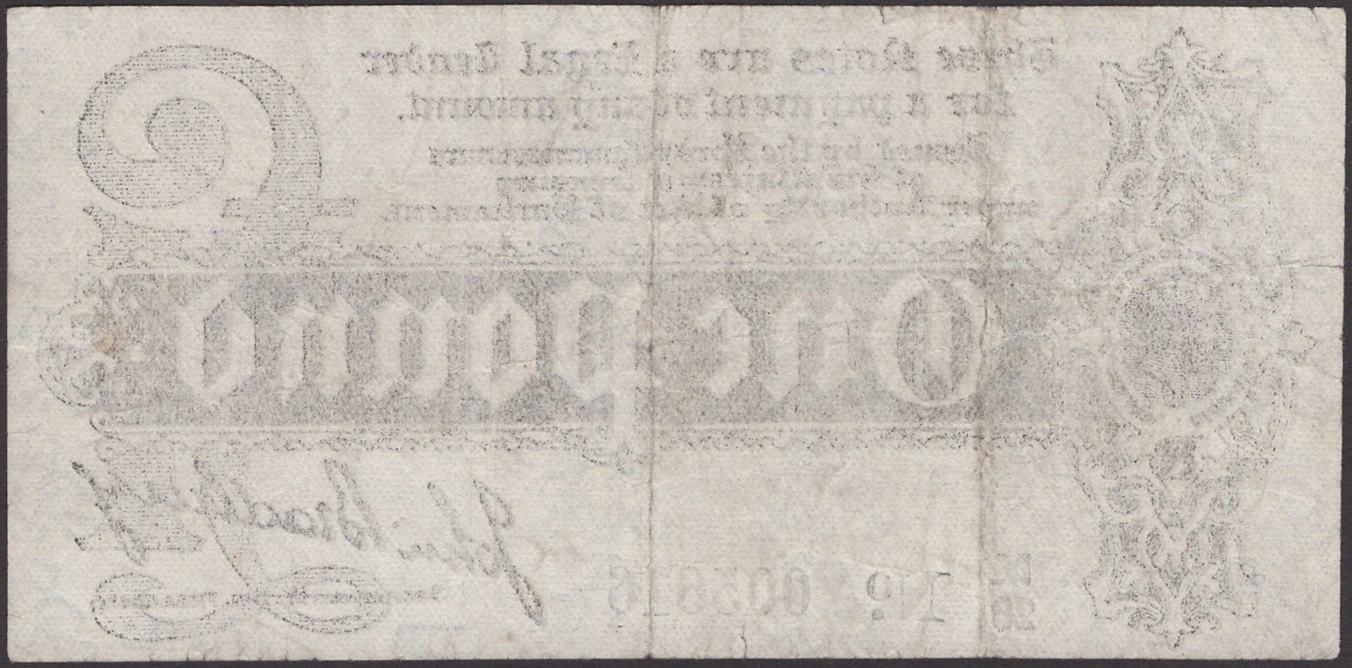 Treasury Series, John Bradbury, Â£1, 7 August 1914, serial number M/26 005616, a few margin t... - Bild 2 aus 2
