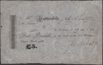 Huddersfield, for the Trust of the New Wesleyan Chapel., Â£5, 18 July 1837, serial number 585...