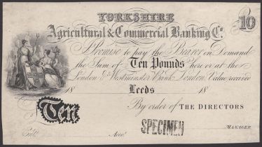 Yorkshire Agricultural & Commercial Banking Co., proof Â£10, Leeds, 18-, no serial number, bl...