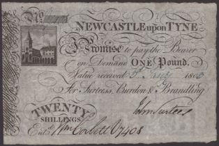 Newcastle Exchange Bank, for Surtees, Burdon & Brandling, 20 Shillings or Â£1, 3 January 1803...