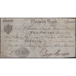 Norwich Bank, for Sir Roger Harrison & Thomas Allday Kerrison, Â£10, 2 October 1806, serial n...