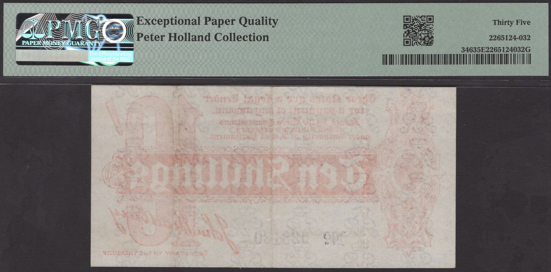Treasury Series, John Bradbury, 10 Shillings, 14 August 1914, serial number S/20 028180, in... - Bild 2 aus 2