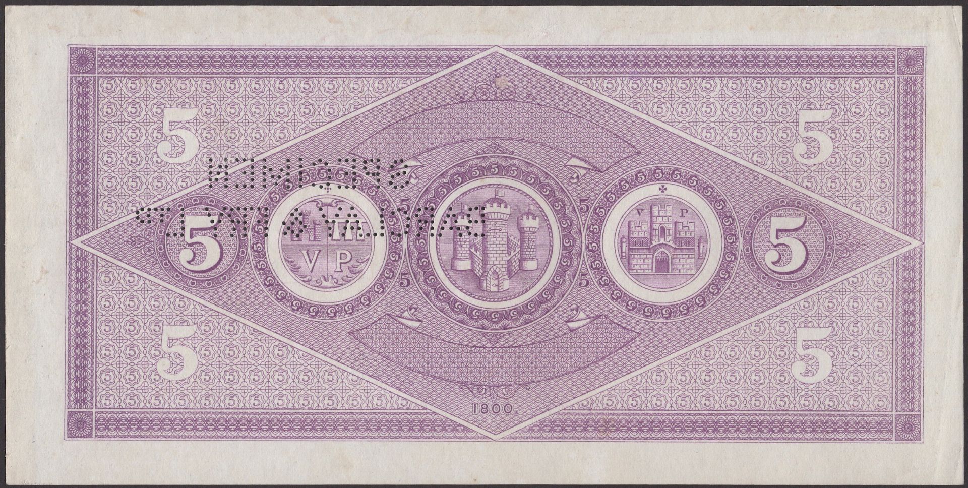 Pontefract Bank, for Leatham, Tew & Compy, proof Â£5, 18-, Barclay & Fry Ltd, no serial numbe... - Bild 2 aus 2