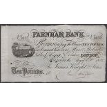Farnham Bank, for James Knight & Sons, Â£10, 1 October 1883, serial number 9850, Knight signa...