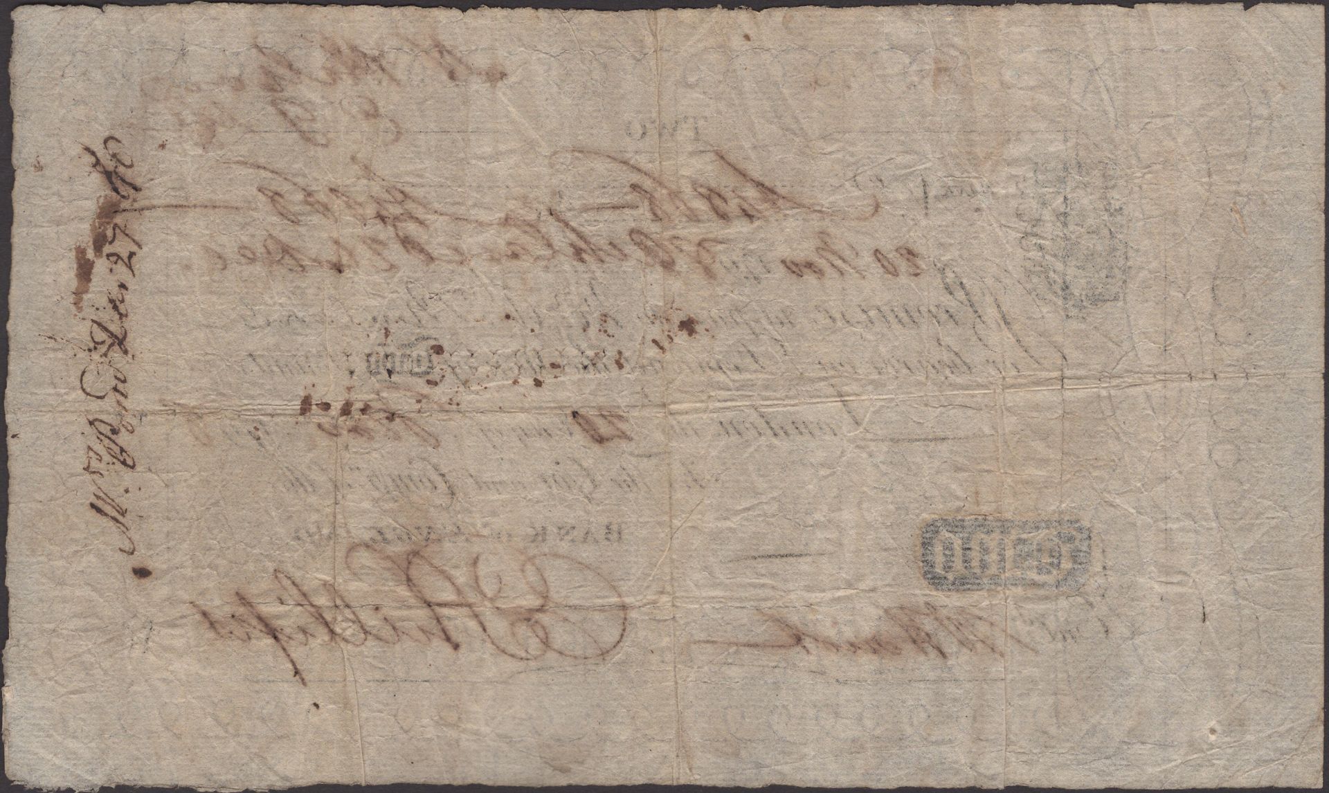 Bank of England, Abraham Newland, Â£2, 20 November 1798, serial number A4868, Newland signatu... - Image 2 of 2