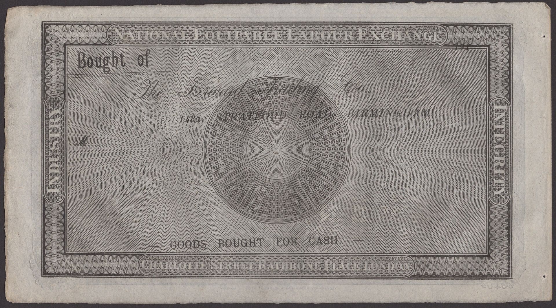 National Equitable Labour Exchange, unissued 10 Hours, 22 July 1833, no serial number or sig... - Image 2 of 2