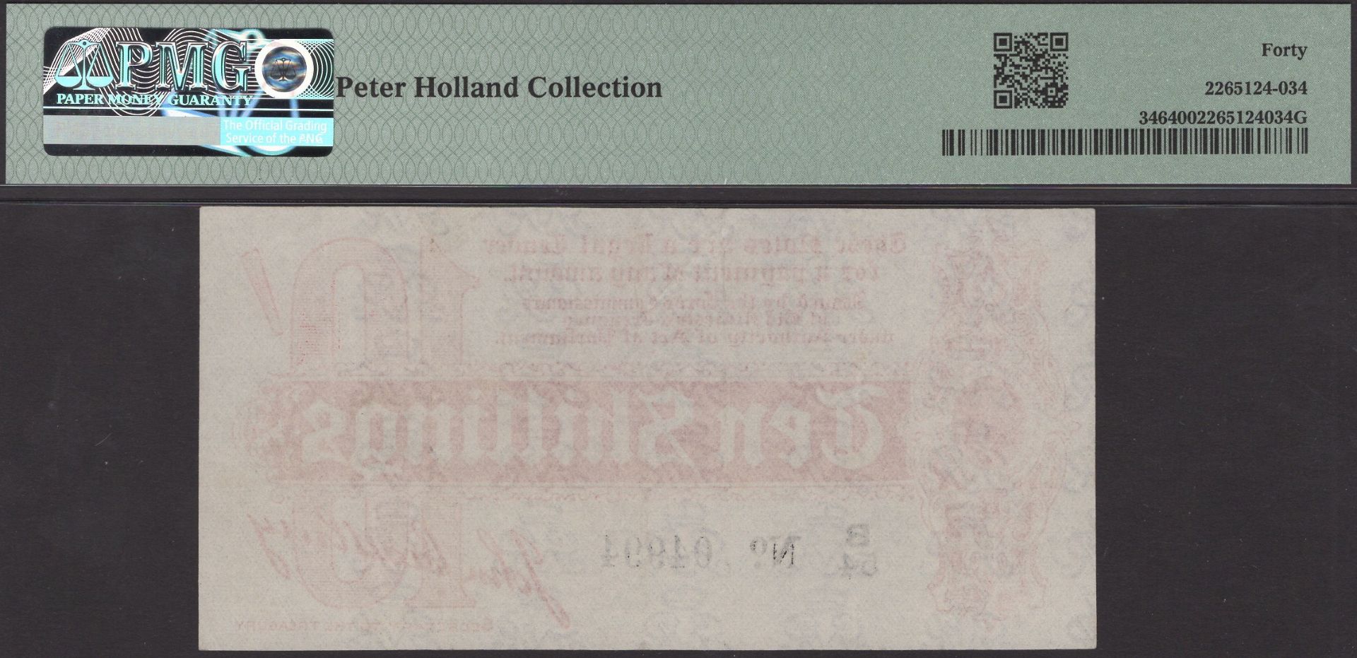 Treasury Series, John Bradbury, 10 Shillings, ND (1914), serial number B/54 04994, in PMG ho... - Bild 2 aus 2