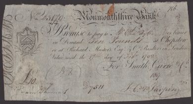 Monmouthshire Bank, for Smith, Currie & Co., Â£10, Chepstow, 17 February 1792, serial number...