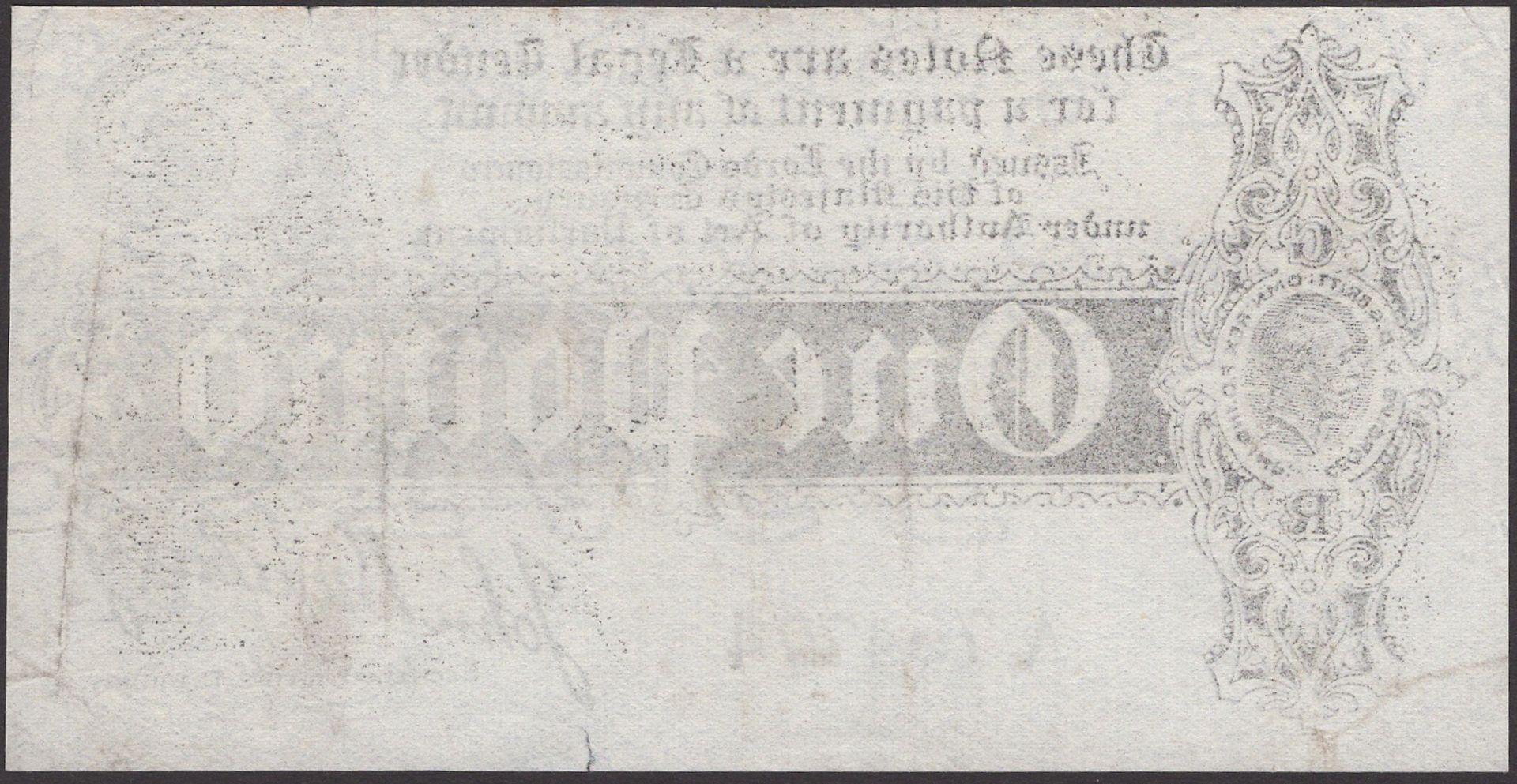 Treasury Series, John Bradbury, Â£1, 7 August 1914, serial number A754774, sideways watermark... - Image 2 of 2