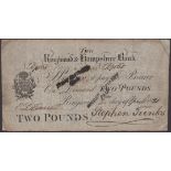 Ringwood & Hampshire Bank, for Stephen Tunks, Â£2, 2 April 1821, serial number R7565, Stephen...