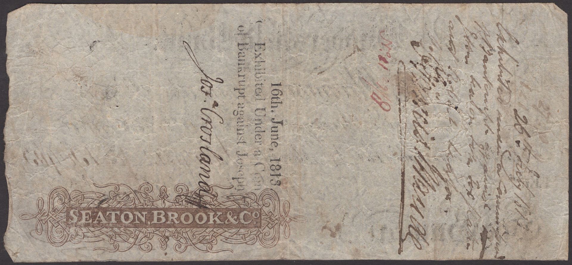 Huddersfield Bank, for Seaton, Brook & Co., 1 Guinea, 4 January 1810 serial number B0965, si... - Bild 2 aus 2