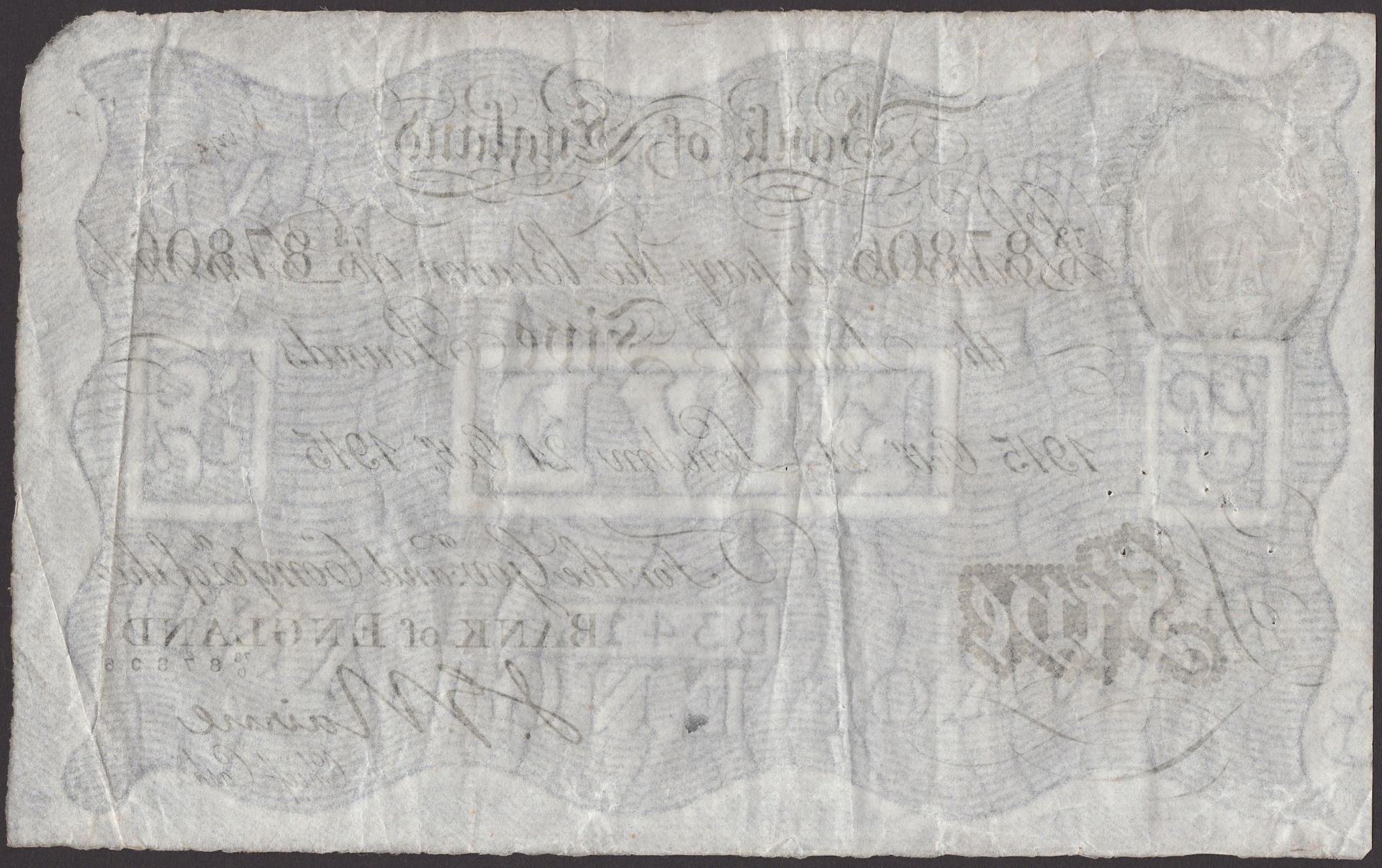 Bank of England, John G. Nairne, Â£5, London, 21 October 1915, serial number 73/D 87806, pinh... - Image 2 of 2