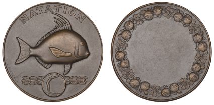 FRANCE, Natation, a bronze medal by C. Mascaux, undated [c. 1924], fish to right, rev. wreat...