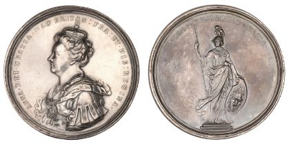 Union of England and Scotland, 1707, a silver medal by J. Croker, bust of Anne left, rev. st...