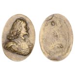 Charles I, a uniface cast oval light bronze plaque, unsigned [by J. O'Brisset?], c. 1720, dr...
