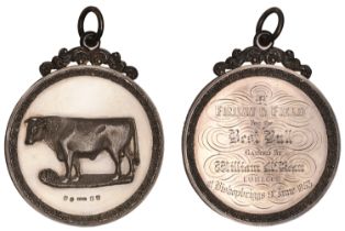 Bishopbriggs, 1853, a silver award medal by Finlay & Field, bull left, rev. (By Finlay & Fie...