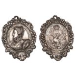 Elizabeth I, a cast and chased silver badge by S. Nicholls, 18th century, bust left, rev. ph...