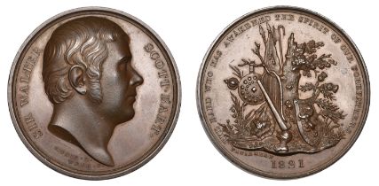 50th Birthday of Sir Walter Scott, 1821, a bronze medal by T. Webb and B.R. Faulkner for Mud...