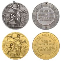 FRANCE, SociÃ©tÃ© des Artistes FranÃ§ais, a silvered-bronze prize medal by D. Dupuis, muse stan...