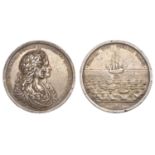 Spanish Wreck Recovered, 1687, a silver medal by G. Bower, conjoined busts of James II and M...