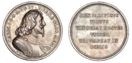 Charles I, Memorial, 1649, a silver medal by N. Roettiers [struck c. 1690], bust right in pl...