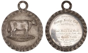 Old Monkland, 1854, a silver award medal by P. Aitken, cow standing right, rev. (Presented b...