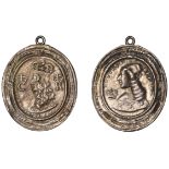 Marriage of Charles II and Catherine of Braganza, 1662, a silver badge, unsigned, crowned bu...