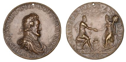 FRANCE, Henry IV, 1604, a cast bronze medal, unsigned [by P. Danfrie], laureate, armoured an...