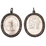 Leuchars Quoiting Club, 1862, an engraved silver award medal, unsigned, gentleman playing qu...