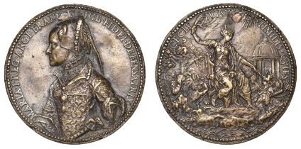 State of England, [1554], a cast bronze medal by J. da Trezzo, half-length bust of Mary left...