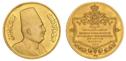 EGYPT, International Cotton Congress, 1927, a gilt-bronze medal, signed C.L.A., bust of Fuad...