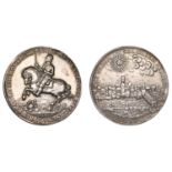 Charles I, Return to London, 1633, a cast silver medal by N. Briot, king on horseback left,...