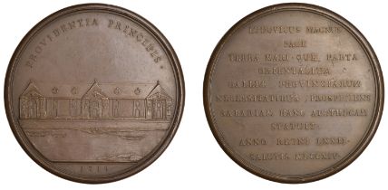 FRANCE, Establishment of a Salt Store, 1714, a copper medal, unsigned, view of the store, bo...
