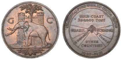 GOLD COAST, Cocoa Advertising, 1920-21, a bronze medal by Wright & Son, Edgware, elephant st...