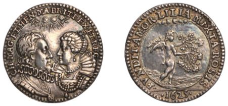 Marriage of Charles I and Henrietta Maria, 1625, a cast and chased silver medalet, unsigned,...