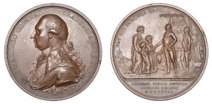 Defeat of Sultan Tippoo, 1792, a copper medal by C.H. KÃ¼chler, uniformed bust of Marquis Cor...
