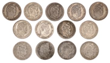 Louis Philippe, Quarter-Francs (8), 1839a, 1839w, 1840a, 1841w, 1843a, 1843b, 1844a, 1845w (...