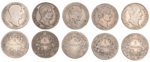 Napoleon I, Franc (5), AN 12a (2), AN 12m, AN 13a, 1806l (Gad. 442-4) [5]. Varied state Â£10...