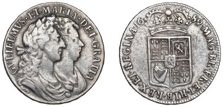 William and Mary (1688-1694), Halfcrown, 1689, second shield, no frosting, pearls, edge prim...