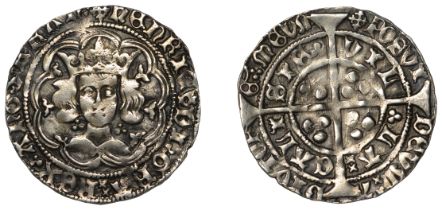Henry VI (First reign, 1422-1461), Trefoil issue, Groat, class A, Calais, mm. cross IIIb, le...